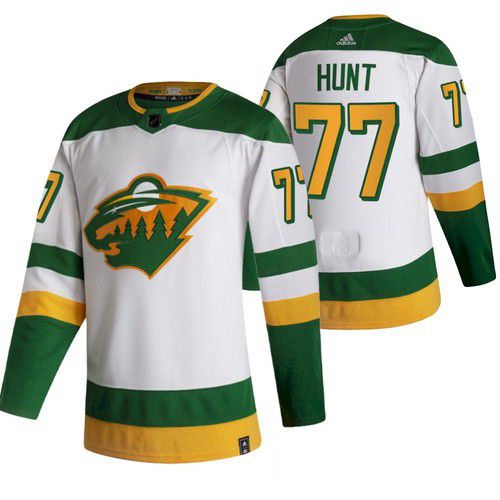 Cheap Men Minnesota Wild 77 Hunt White NHL 2021 Reverse Retro jersey